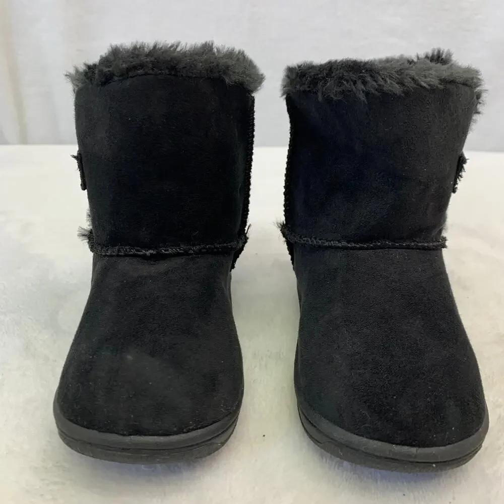 Garanimals Girls Black Faux Suede Fur Lined Mid Calf Boots Toddler Sz 4 Heart